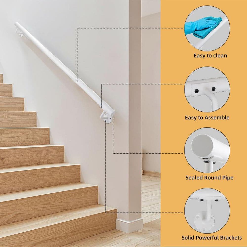 Unbranded 4 ft Steel Handrail for Cable Railing System White Stair Rail Indoor Outdoor Wall Mount Pipe Banister 1 Pack (2)