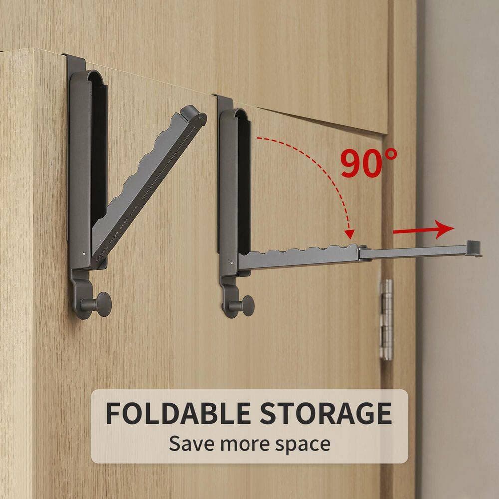 NVNOO 13 in. Foldable Over The Door Hooks with Retractable Rod for Laundry Bathroom Travel Hangers, Gray (2-Pack) (2)