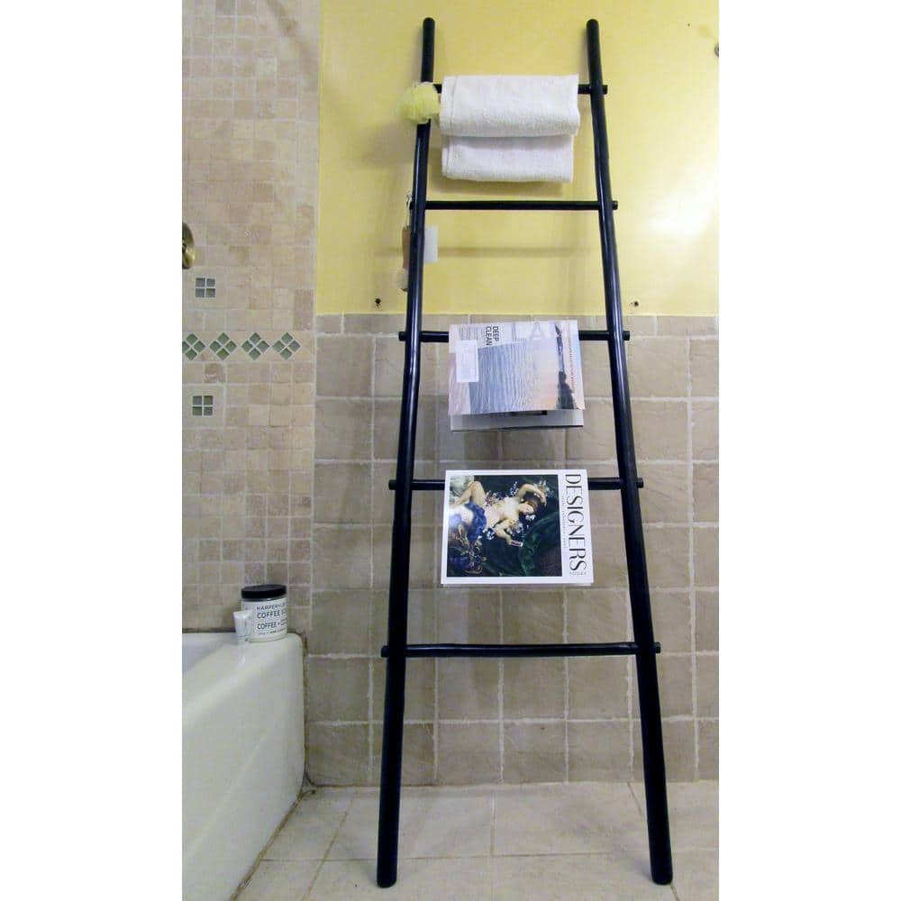 MGP 21 in. W x 72 in. H 5-Shelf Stained Bamboo Ladder Towel Rack in Black (2)