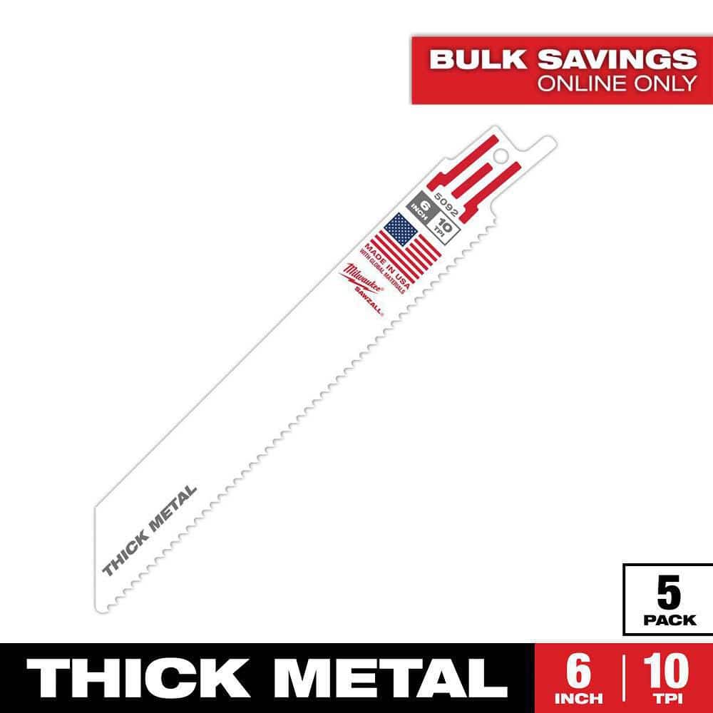 Milwaukee 6 in. 10 TPI Thick Metal Cutting SAWZALL Reciprocating Saw Blades (5-Pack) (1)