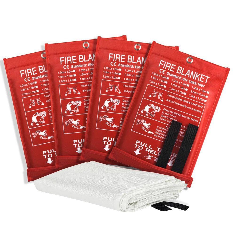 Ahfiwaso Fiberglass Emergency Fire Blanket Suppression Blanket Home Kitchen Safety 40x40 in.es White 4 Pack (2)