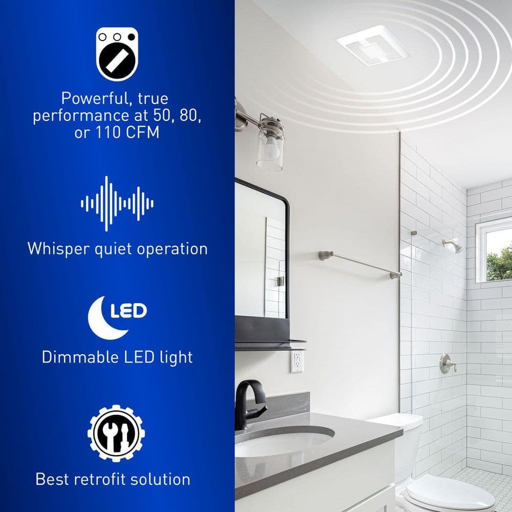 Panasonic WhisperFit DC/LED, Pick-A-Flow 50,80,110 CFM ENERGY STAR Quiet Ceiling Bathroom Exhaust Fan, Flex-Z Fast Install Bracket (3)