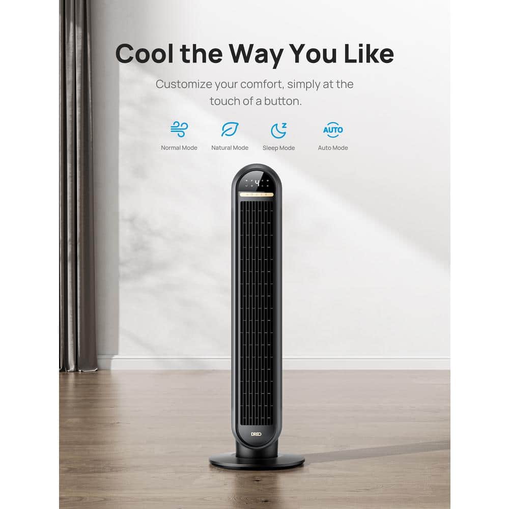 DREO Essential 36 in. 4 fan speeds Tower Fan in Black with Remote, 90° Oscillation and 8-Hour Timer (3)