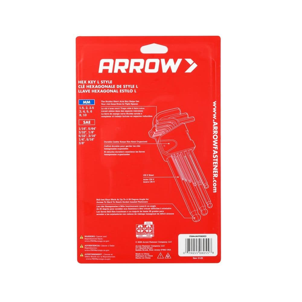 Arrow Fastener ArrowSAE & Metric L-style Hex Key Set-(9 Pieces) (2)