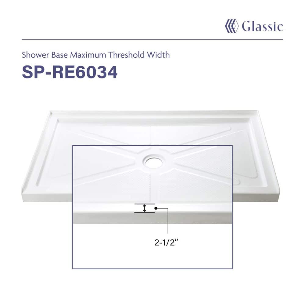 GLASSIC GC Series 34 in. L x 60 in. W Alcove Shower Pan Base in White with Center Hand Drain and Non-Slip Design (2)