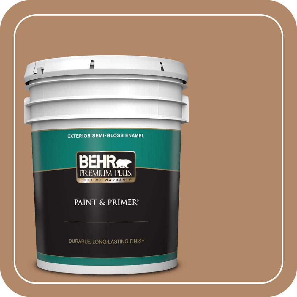 BEHR PREMIUM PLUS 5 gal. #MQ2-02 Syrup Semi-Gloss Enamel Exterior Paint & Primer