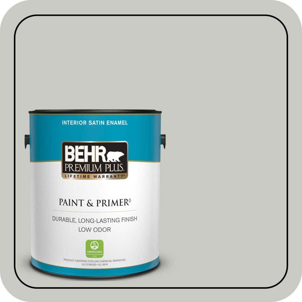 BEHR PREMIUM PLUS 1 gal. #N380-2 Heath Gray Satin Enamel Low Odor Interior Paint & Primer