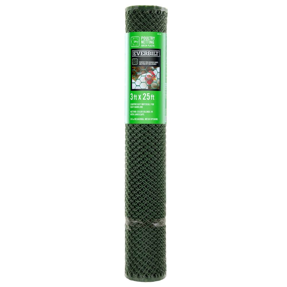 Everbilt 3/4 in. Mesh x 3 ft. x 25 ft. Green Plastic Poultry Fence (3)