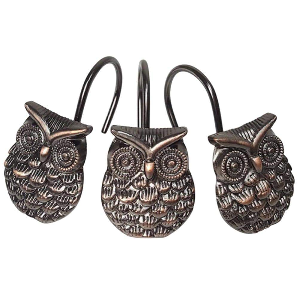 Unbranded Owl Design Zinc Alloy Shower Curtain Hooks Set, 12-Piece Rust-Resistant Hangers for Bath and Bedroom (1)