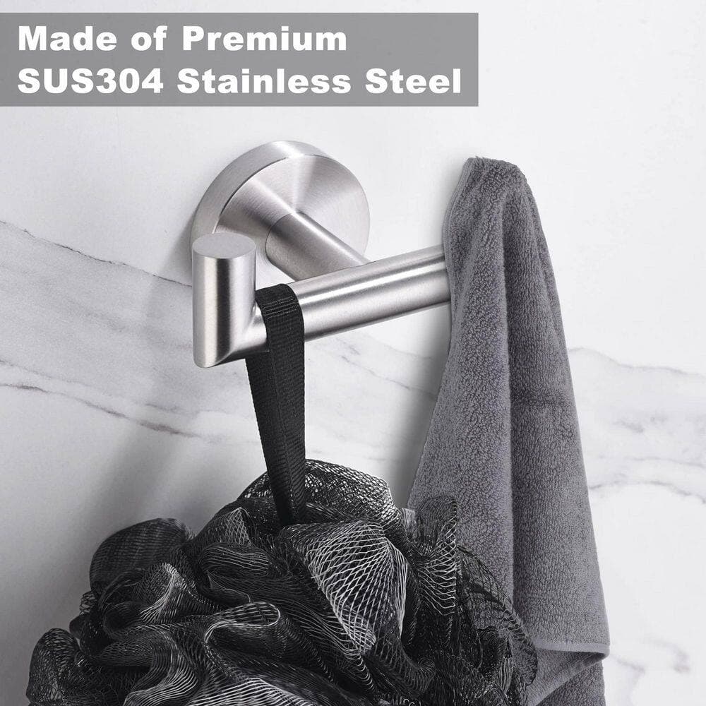 LAIFUCAM Double Hook Bath Accessory in Brushed Nickel Heavy Duty SUS304 Stainless Steel Wall Mount Towel Hook 2 Pack J-Hook (3)