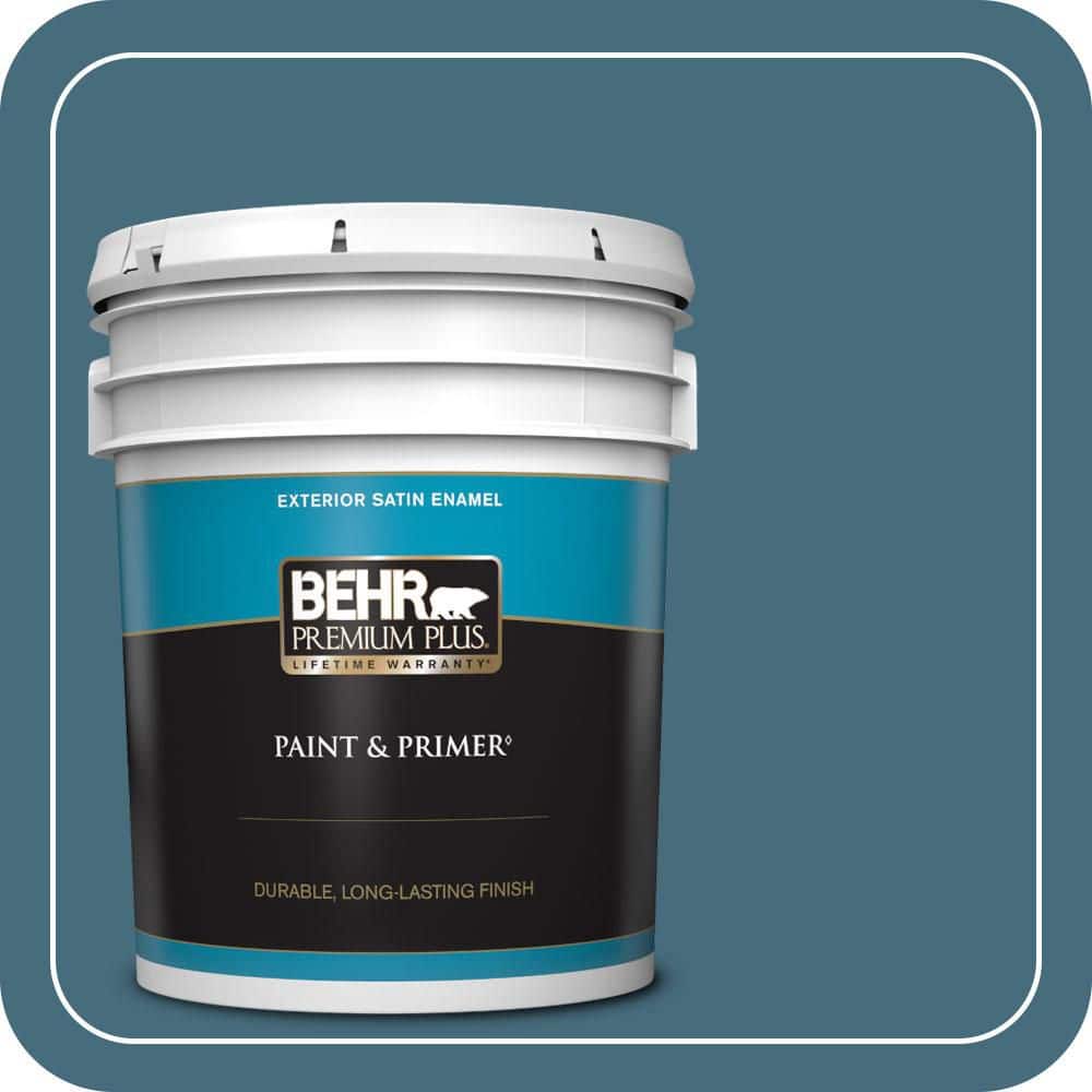 BEHR PREMIUM PLUS 5 gal. #S480-6 Poseidon Satin Enamel Exterior Paint & Primer