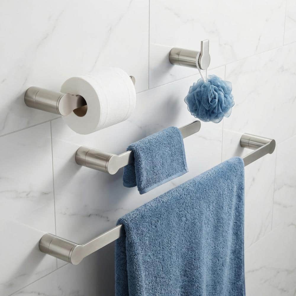 GQB 4-Piece Stainless Steel Bath Hardware Set in Brushed Nickel with Towel Rack, Towel Hook, Toilet Paper Holder (3)