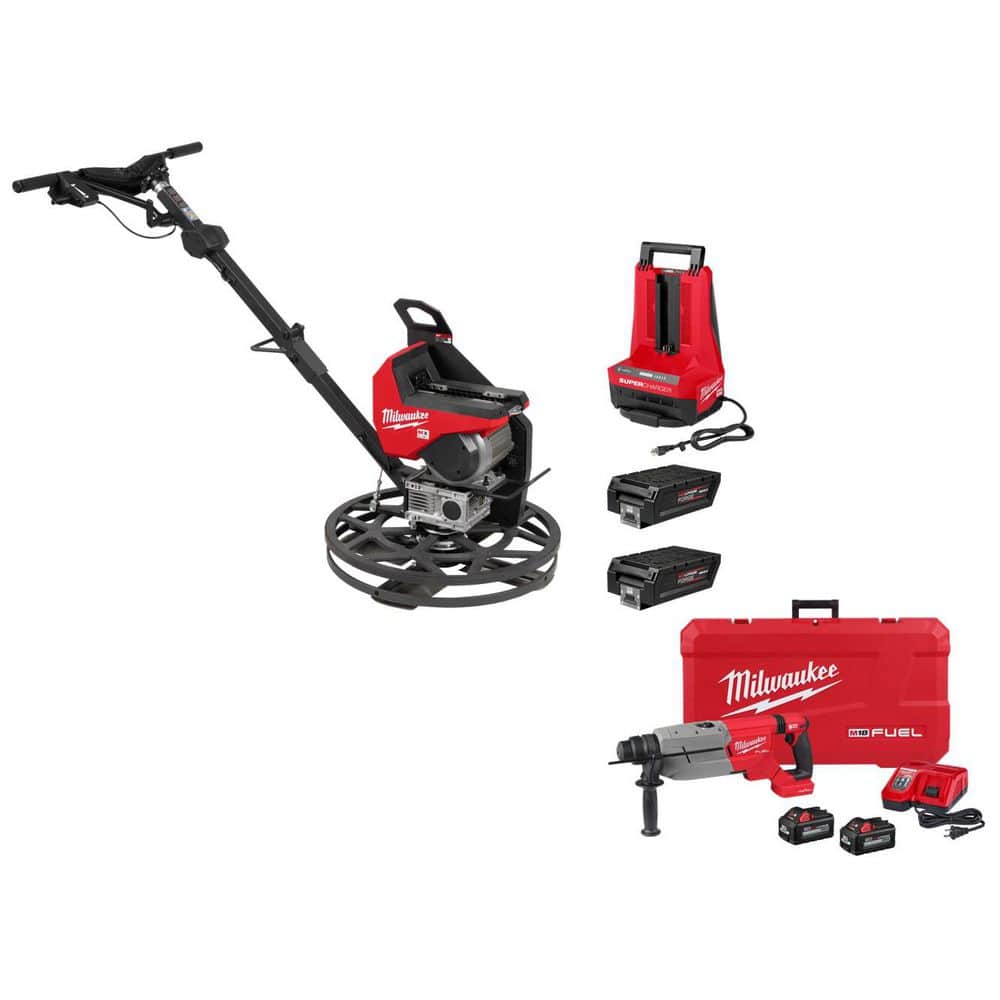 Milwaukee MX FUEL Lithium-Ion Cordless 24 in. Walk-Behind Edging Trowel Kit w 2 FORGEHD12.0Batteries,SuperCharger&RotaryHammerKit (1)
