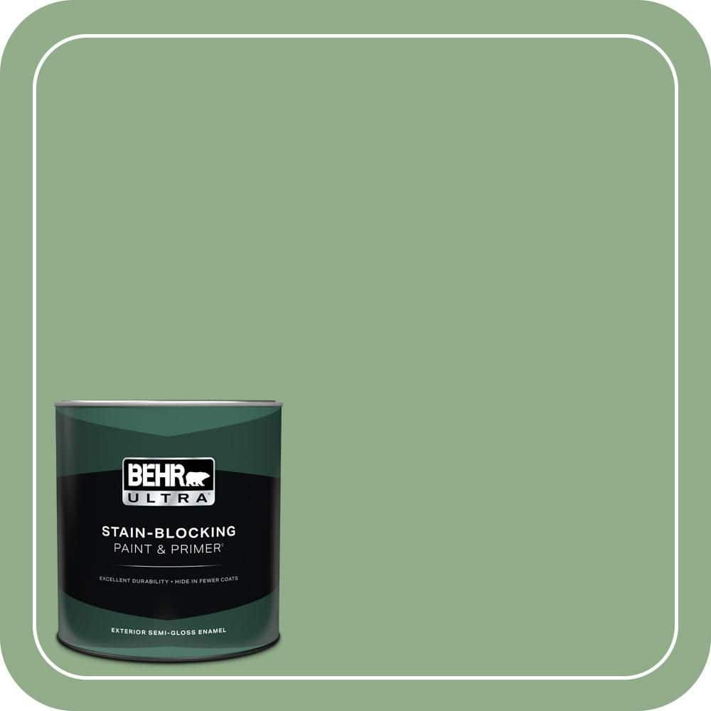 BEHR ULTRA 1 qt. #MQ6-46 Flora Green Semi-Gloss Enamel Exterior Paint & Primer