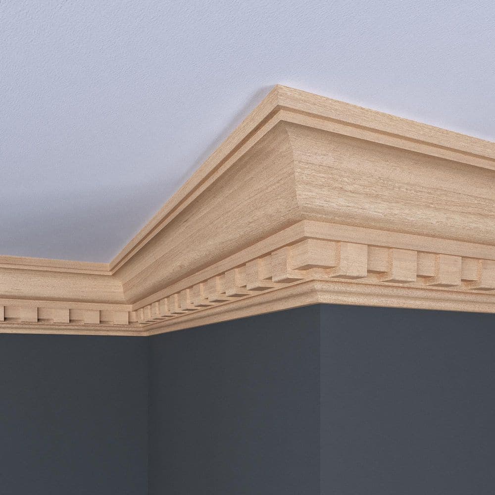 Ornamental Mouldings 1707-8FTWHW .843 in. D X 4.5 in. W X 96 in. L Unfinished White Hardwood Dentil Crown Moulding (2)