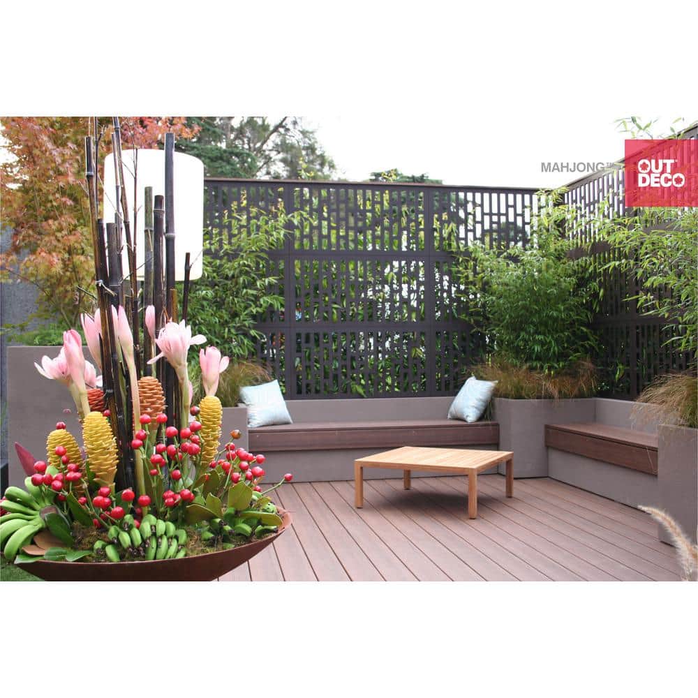 OUTDECO 5/16 in. x 24 in. x 48 in. Mahjong Modular Decorative Hardwood Composite Fence Panel (2)