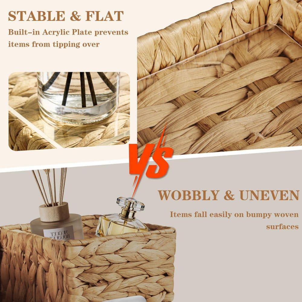 Wudkey Tissue Box Cover with Storage Tray, Multifunction Cube Box, Farmhouse Wicker Organizer, Remote Control Caddy (2)