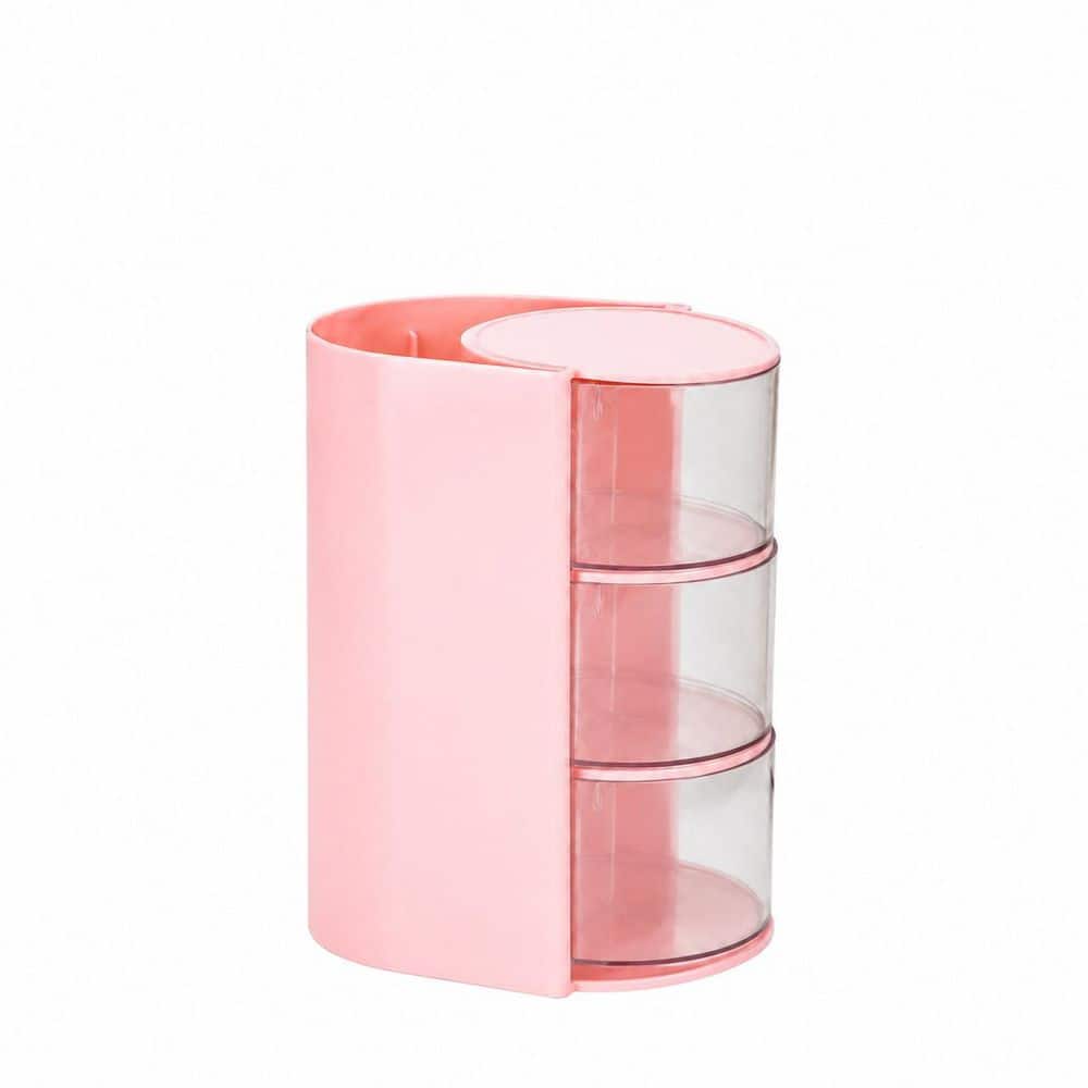 Anqtovp Rotatable Hair Tool Organizer Tabletop Installation in Pink Finish for Brushes, Clips, Jewelry, Makeup Storage Box (1)