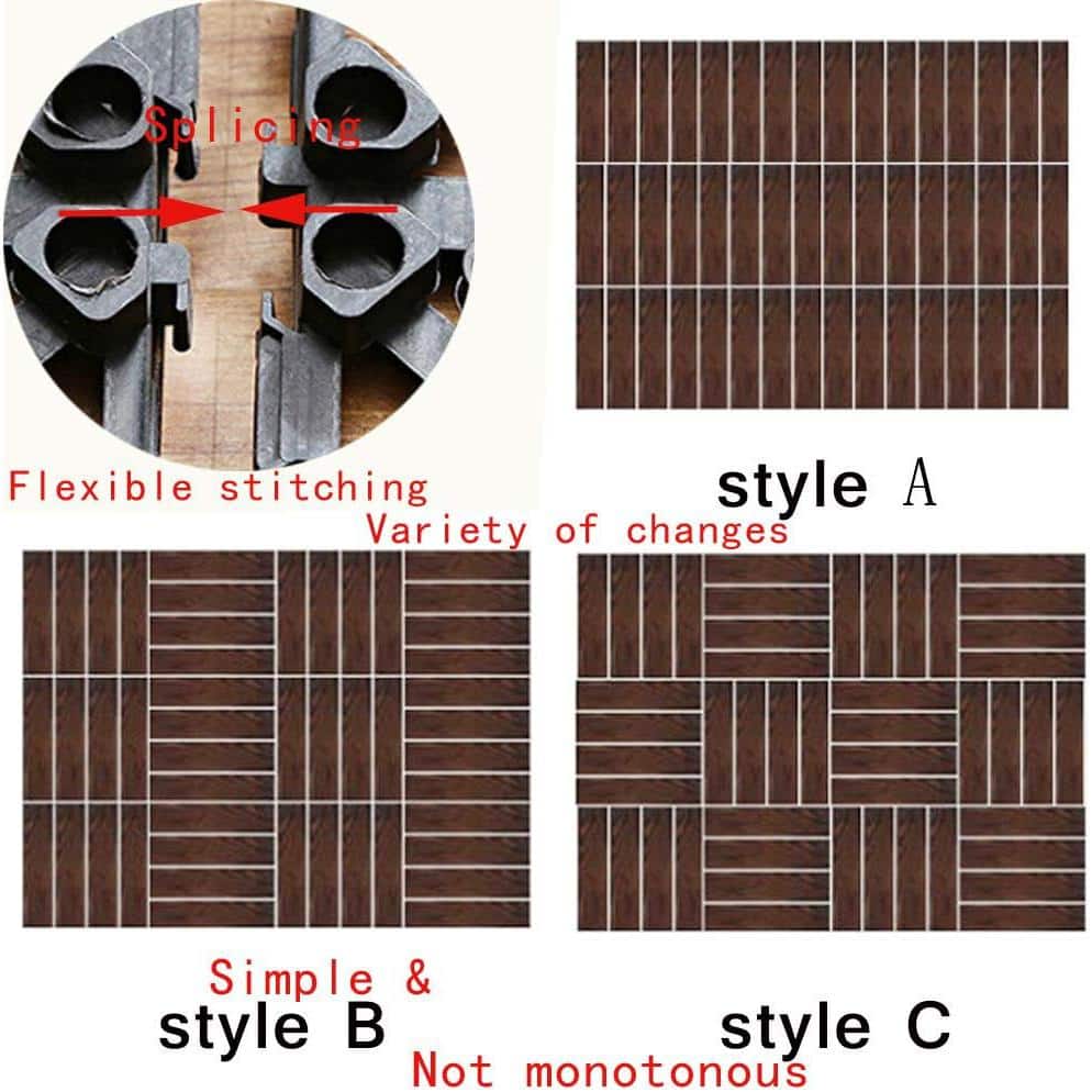 Afoxsos 1 ft. x 1 ft. Wood Composite Interlocking Deck Tiles for Indoor/Outdoor Flooring in Brown-(4-Pack) (2)