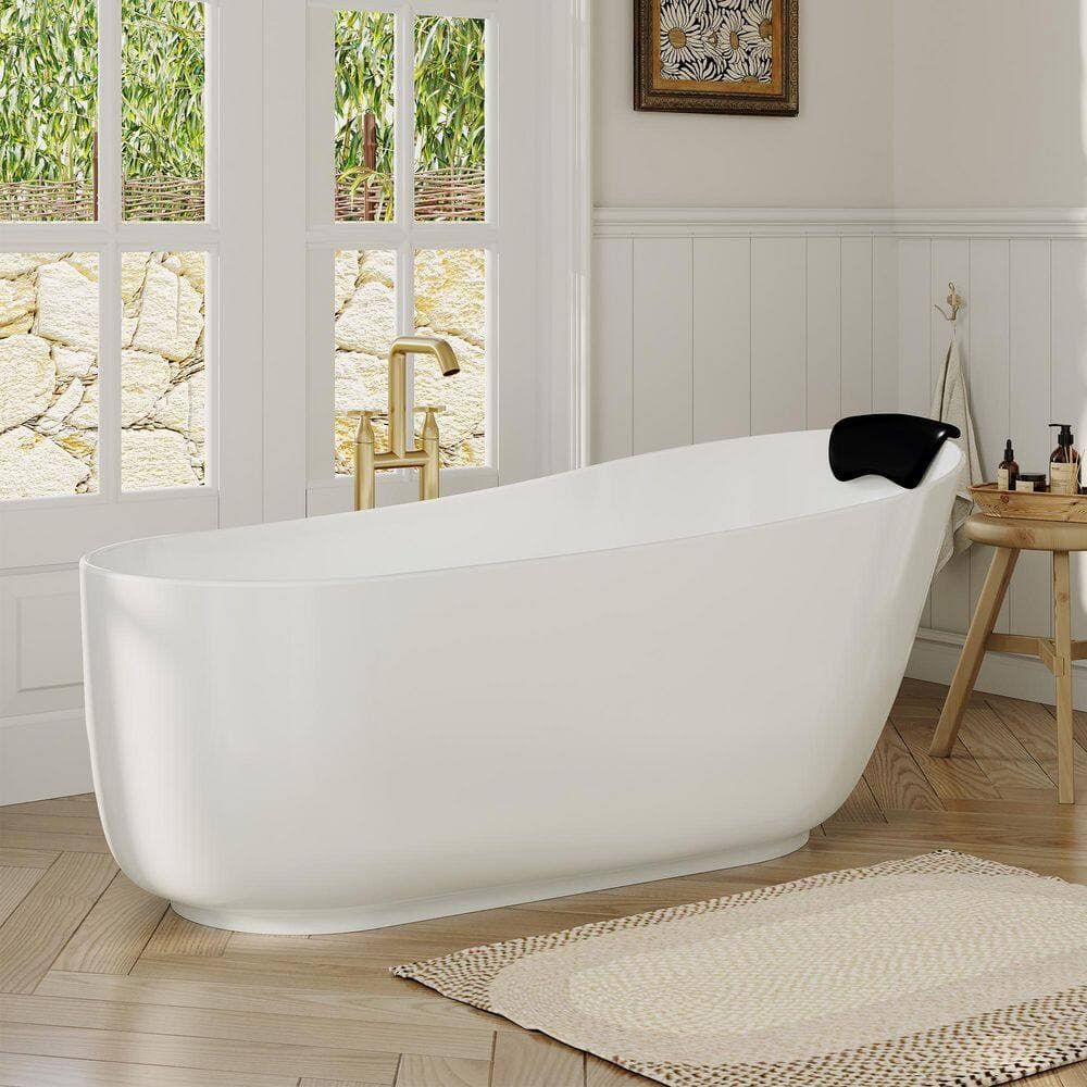Boyel Living 67 in. x 32 in. Solid Surface Soaking Bathtub with Reversible Drain and Black Pillow in Matte White (2)