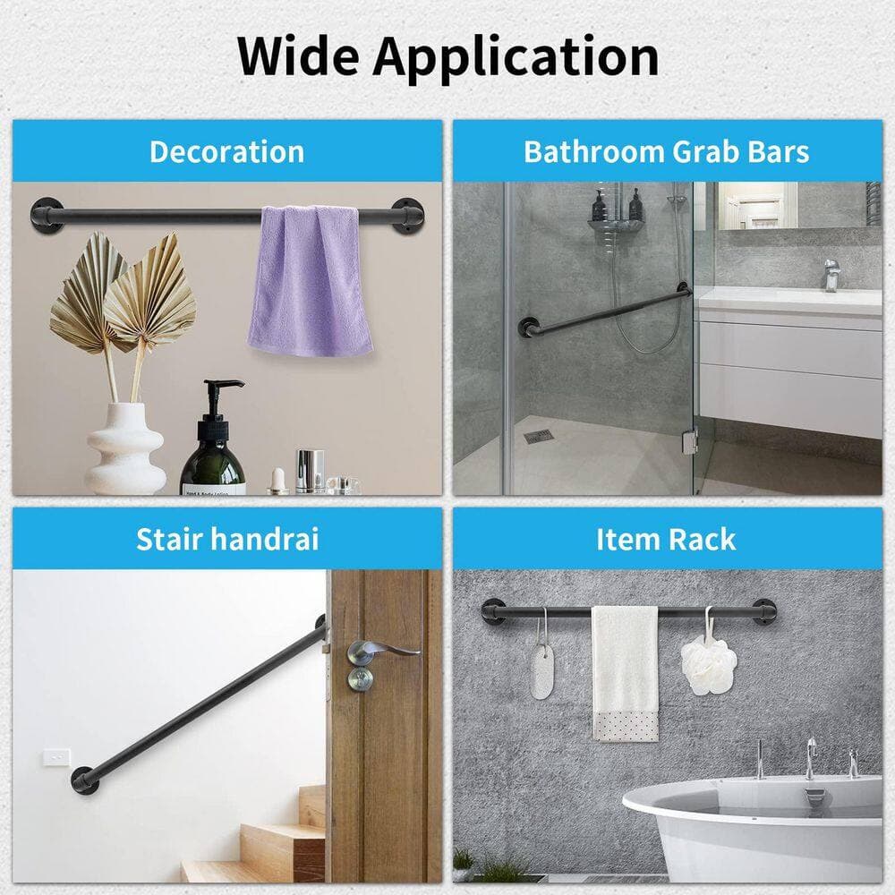 Unbranded 3 ft. Black Metal Handrail Industrial Indoor Staircase Railing with Wall Mount Support, 1-Piece (3)