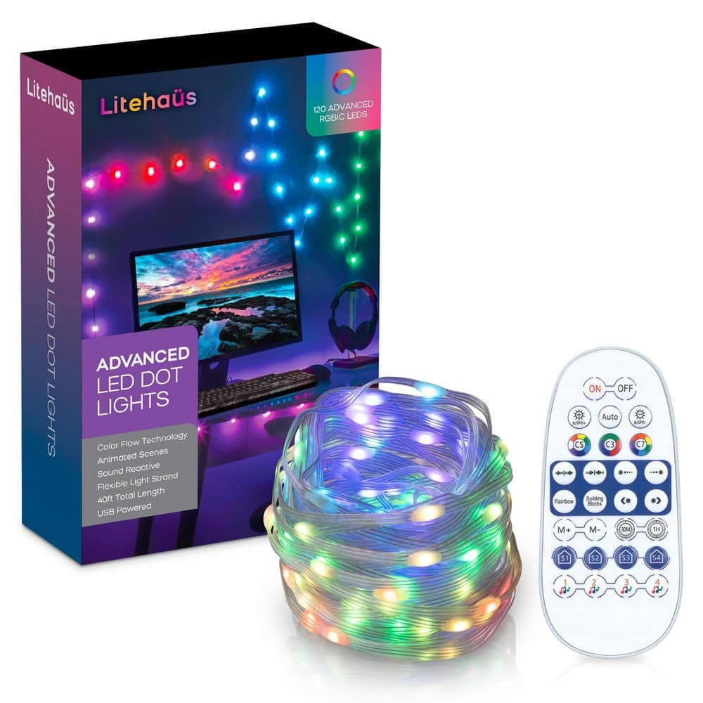 Unbranded 40 ft. USB Powered Sound Reactive RGBIC Dot Lights with 28key Remote Control (4)