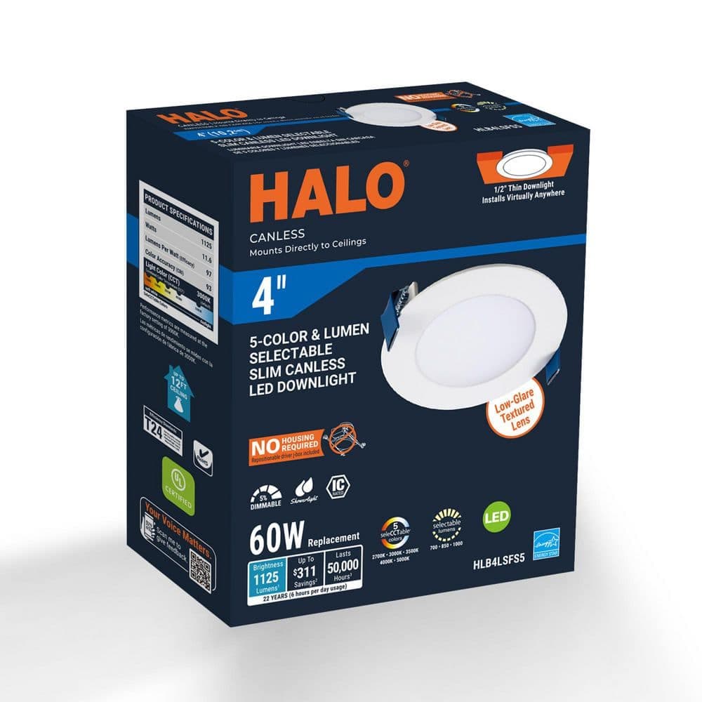 HALO 1-Pack 4 in. Selectable CCT for Use in New Construction, Remodel and Retrofit Installation, Integrated LED Downlight (3)