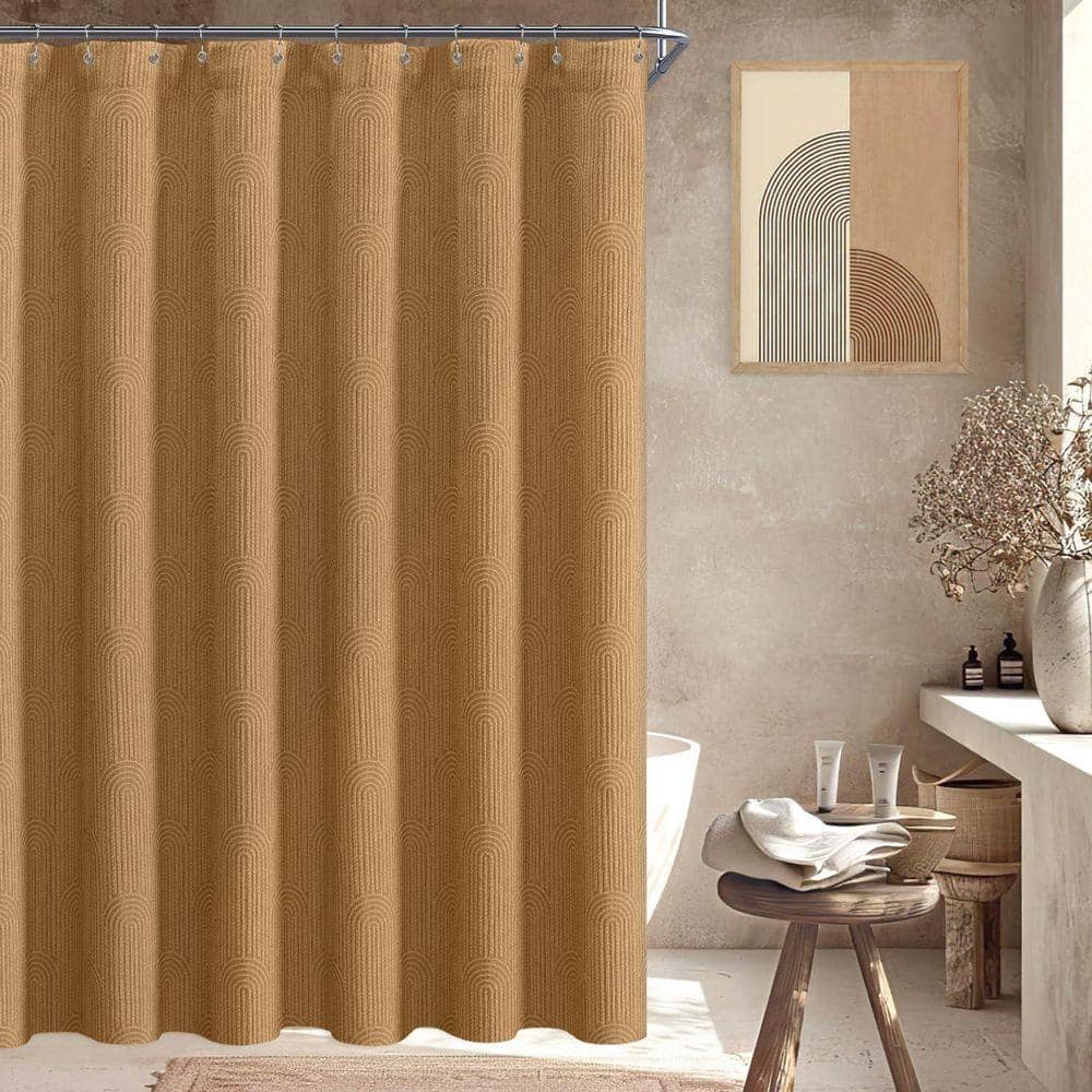 JFVKAF Boho Shower Curtains Linen Blend Fabric Terracotta Cotton Bohemian Mid Century Minimalist Arch Brown 72 x 72 (2)