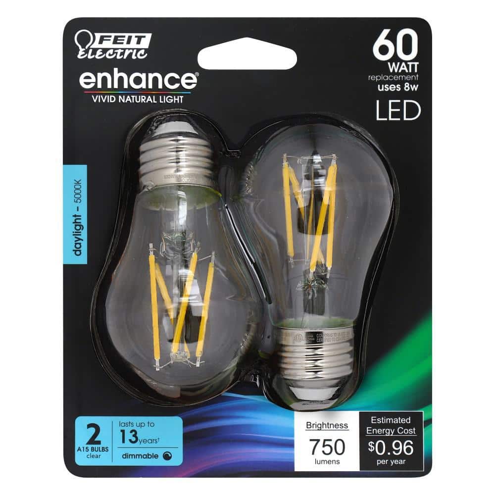 Feit Electric 60-Watt Equivalent A15 Dimmable Filament CEC Title 20 90+ CRI Clear Glass LED Ceiling Fan Light Bulb Daylight (2-Pack) (4)
