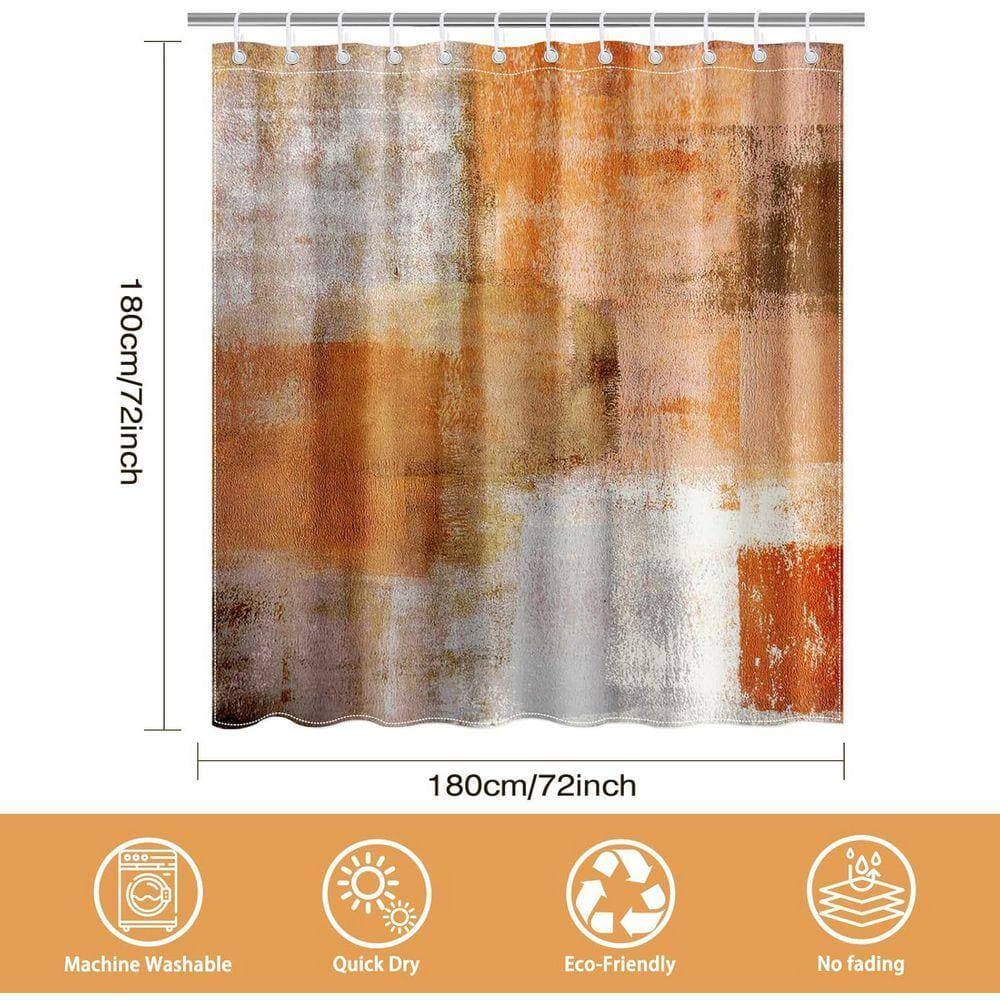 JFVKAF Abstract Art Shower Curtain 72 x 72 in. Orange and Grey Painting Bathroom Bathtub Curtain with 12 Hooks Polyester (2)