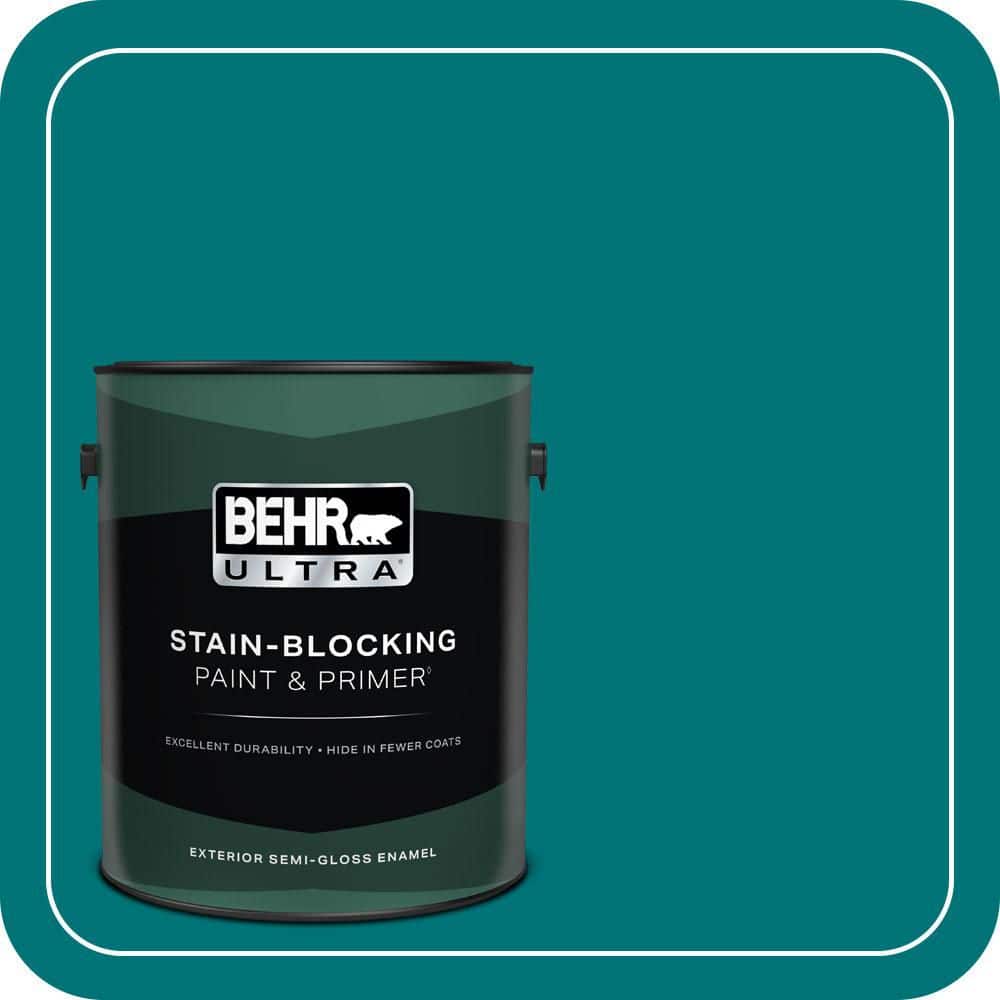 BEHR ULTRA 1 gal. #T15-3 Essential Teal Semi-Gloss Enamel Exterior Paint & Primer