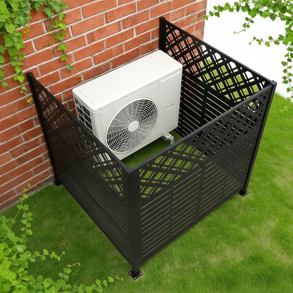 maocao hoom 48 in. W x 47.3 in. H Black Metal Privacy Screen Panels Outdoor Privacy Panels Trash Can Enclosure Air Conditioner Fence (2)