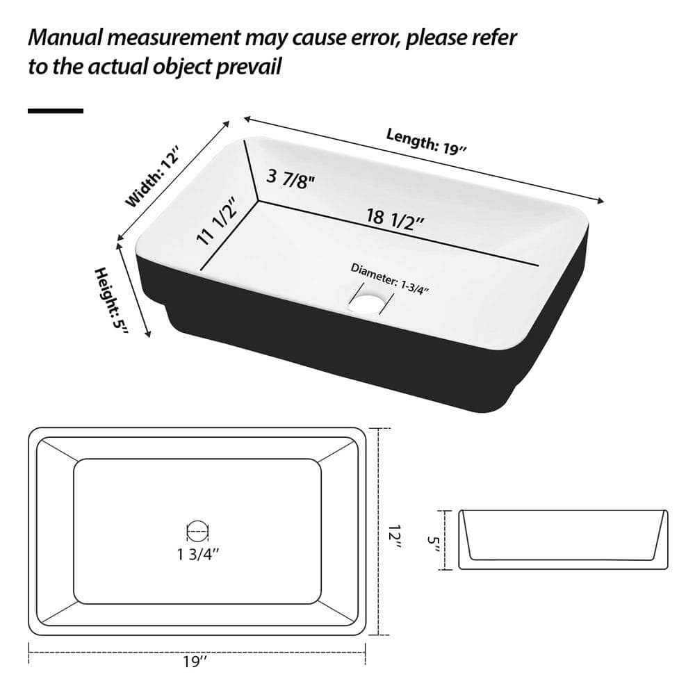 Dueyeeri 19 in. x 12 in. Drop-In Bathroom Sink in White and Black Ceramic (2)