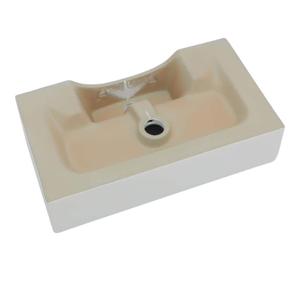 Logmey 12 in. Ceramic Rectangular Wall Hung Vessel Sink with Single Faucet Hole and Overflow Hole (3)