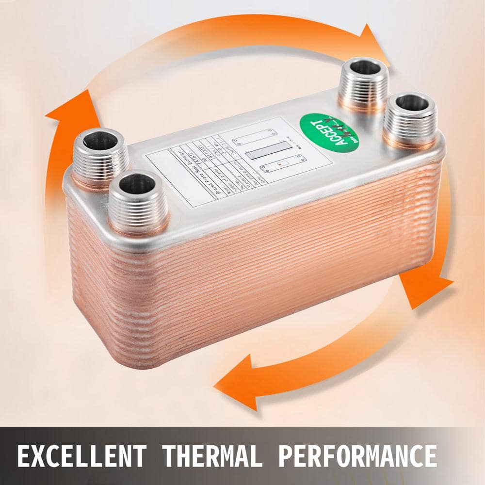VEVOR Heat Exchanger 3 In. x 7.5 in. 30 Plates 316L 3/4 In. MPT Heat Exchanger B12-30 Beer Wort Chiller for Hydronic Heating (2)