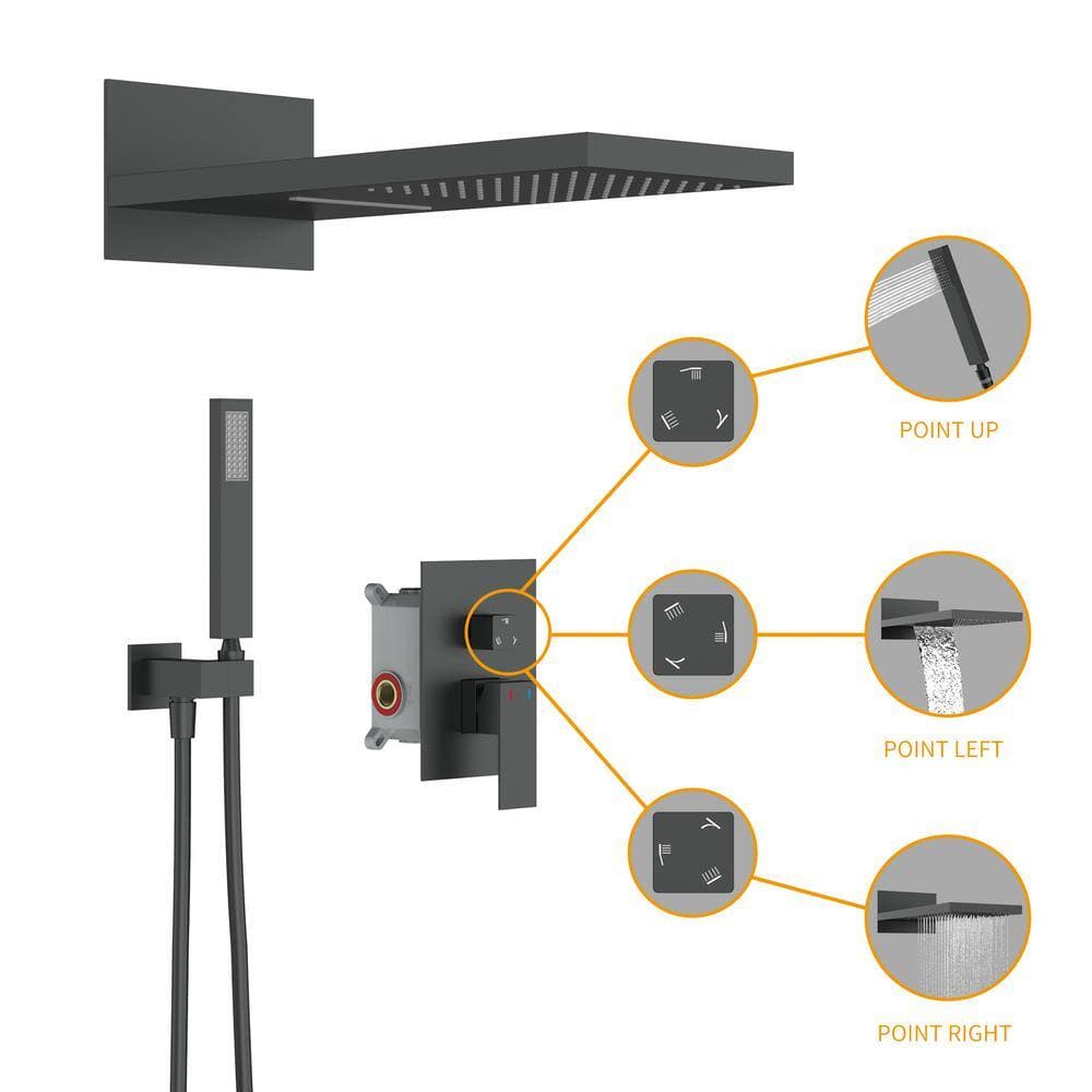 GIVING TREE 3-Spray Patterns with 22 in. Waterfall Shower Head Wall Mount Dual Shower Heads Hand Shower in Matte Black (2)
