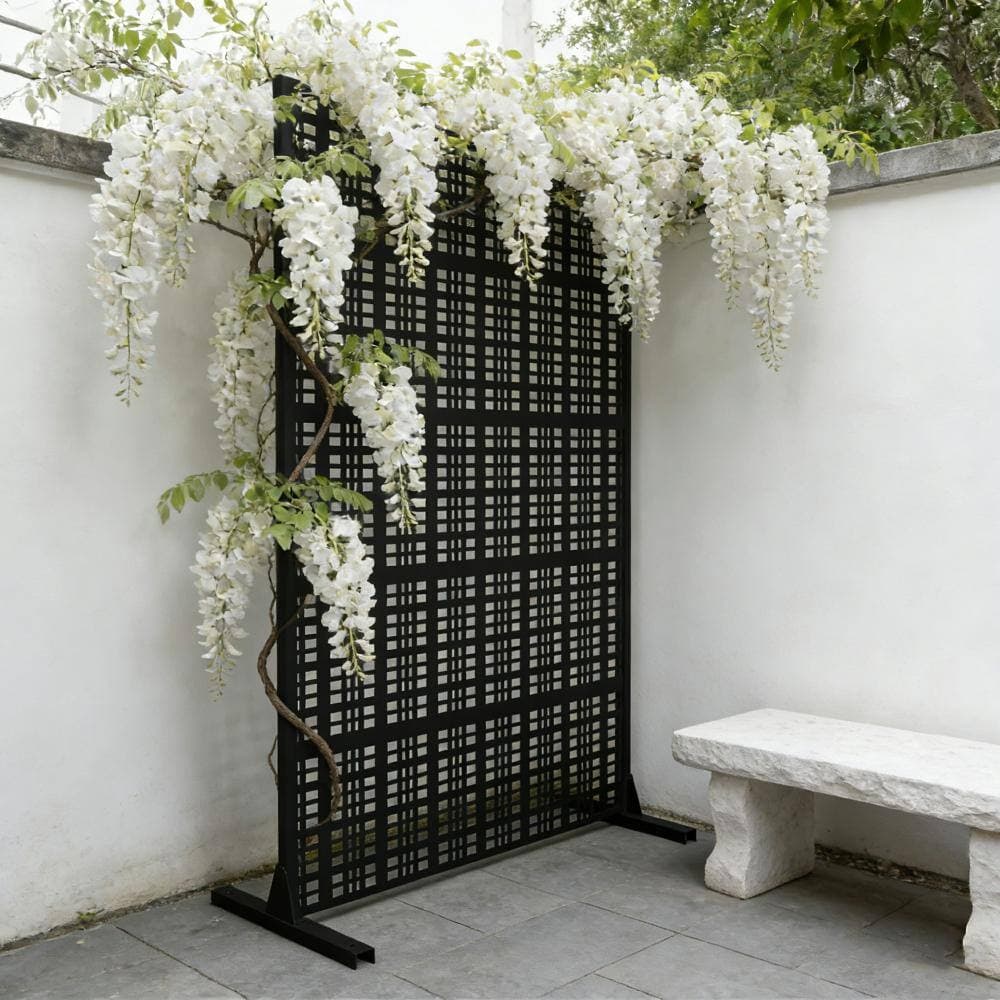 Unbranded 72 in H x 43.3 in W Grid Black Iron Outdoor Privacy Screen, Patio Freestanding Decorative Stylish Divider for Yard (3)