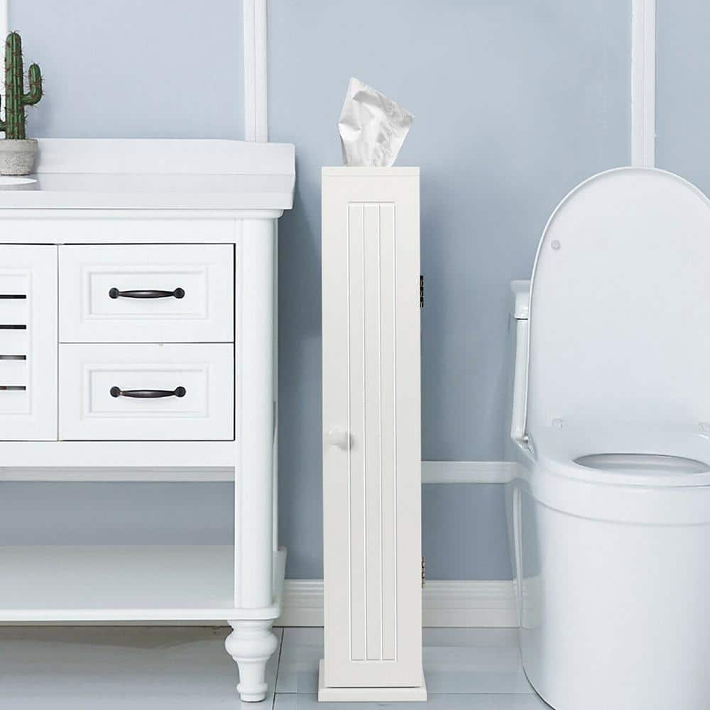 Gymax 6.5 in. W Bathroom Storage Floor Linen Cabinet with 4-Shelves in White (2)