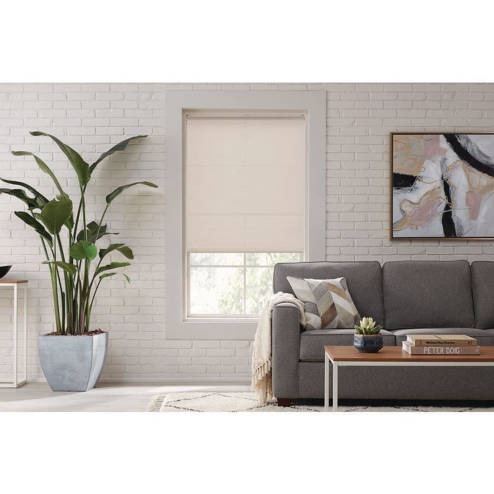 StyleWell Cut to Size Linen Cordless Light Filtering Fabric Roller Shade 37-1/4 in. W x 72 in. L