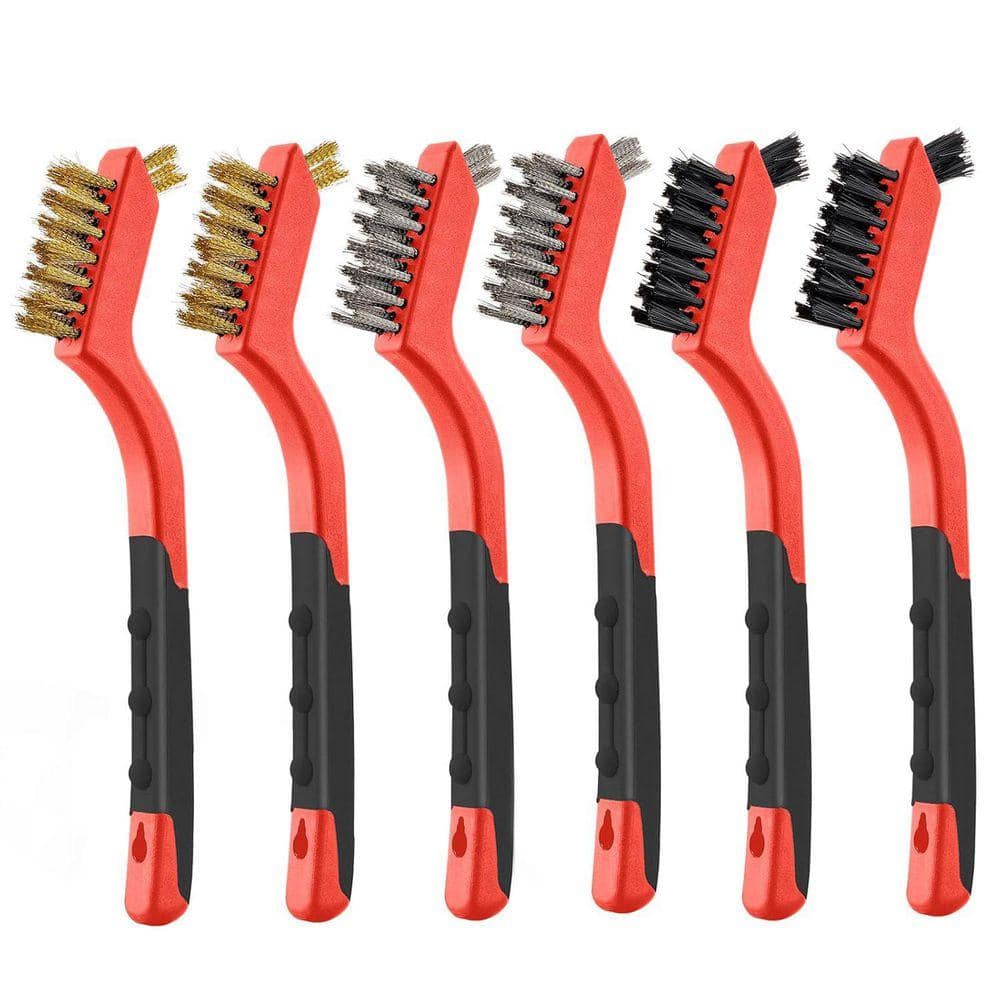 KIWDZFU 6-Piece Small Wire Brush Set for Cleaning with Stainless Steel, Brass, Nylon Bristles for Rust Removal and Scrubbing