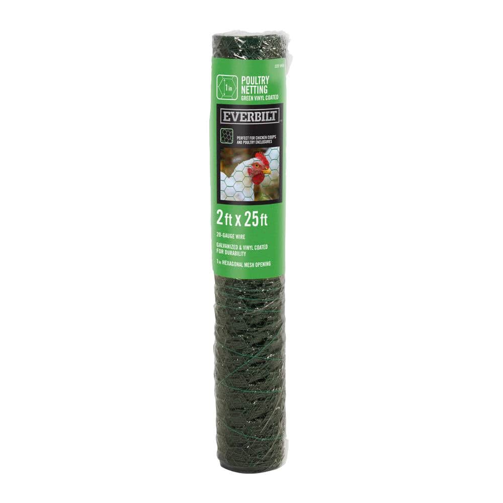 Everbilt 1 in. Mesh x 2 ft. x 25 ft. 20-Gauge Green PVC Coated Poultry Netting (3)