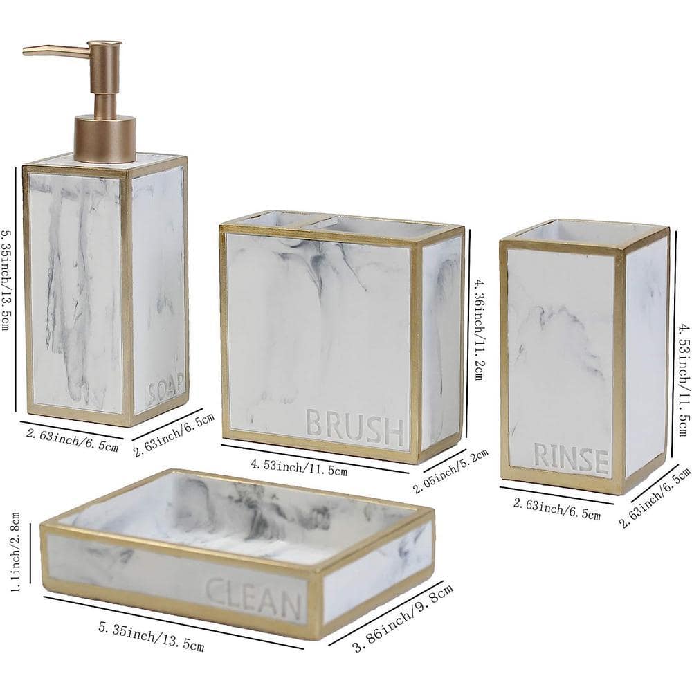 Dyiom Bathroom Accessories Set 4-Pieces Resin Gift Set Apartment Necessities White Gold (2)