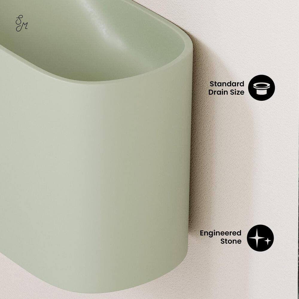 Swiss Madison Terre 18 in. Solid Surface Oval Wall-Mounted Sink With 4 in. Basin Left Side Faucet Mount in Matte Palm Green (3)