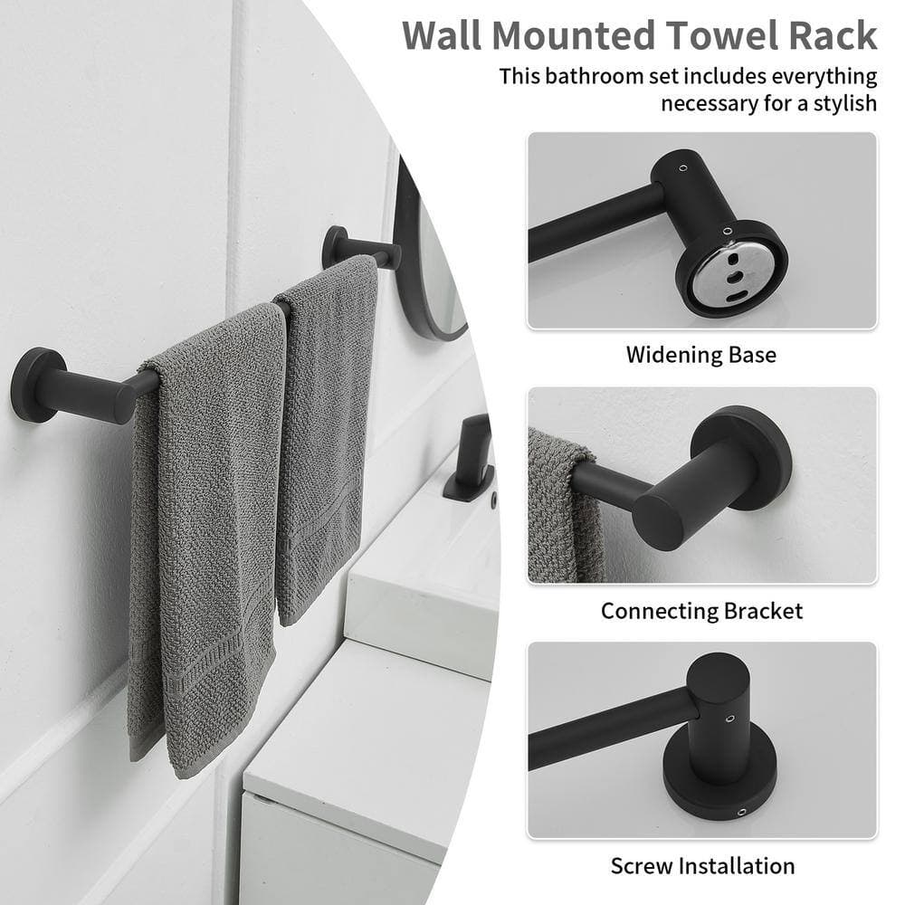 BWE 5-Piece Bath Hardware Set with Towel Bar Towel Ring Towel Hook Toilet Paper Holder (2)