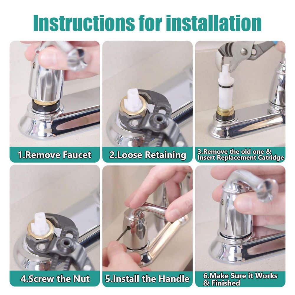 Helhom 4 Pack Faucet Cartridge Replacement Kit, Practical Repair Accessory, Fits Most Double Handle Basin Tub Shower Faucets (3)