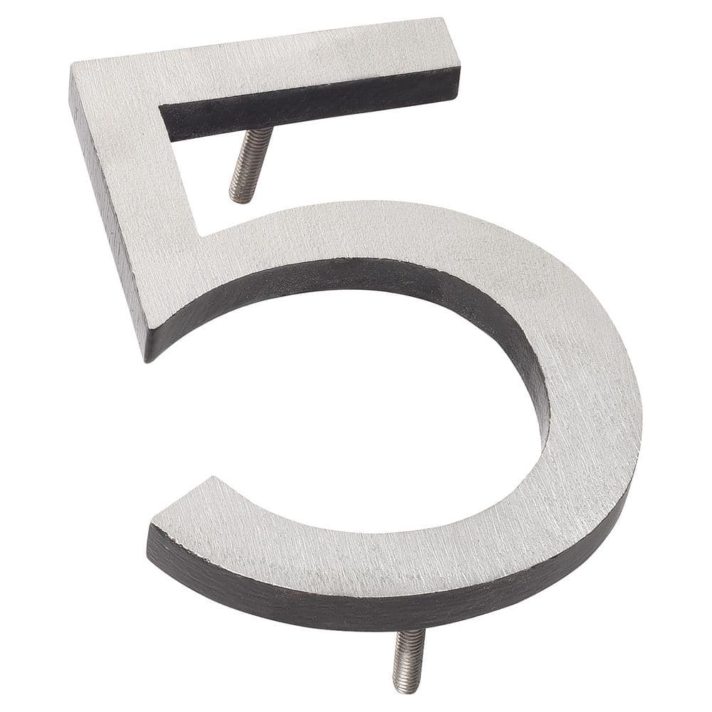Montague Metal Products 16 in. Satin Nickel/Black 2-Tone Aluminum Floating or Flat Modern House Number 5