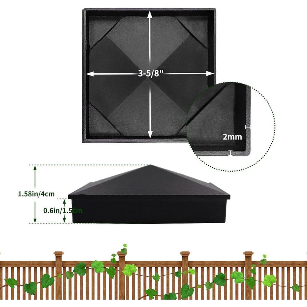 Afoxsos 4 x 4 in. Aluminum Pyramid Post Cap Cover with Matte Finish Powder Coated in Black, (4-Pack) (3)