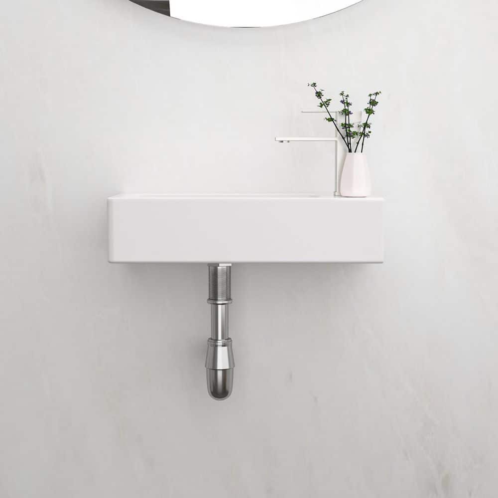 Coporesell 14.57 in. x 7.28 in. Ceramic Wall-Mounted Rectangular Bathroom Sink in White (3)