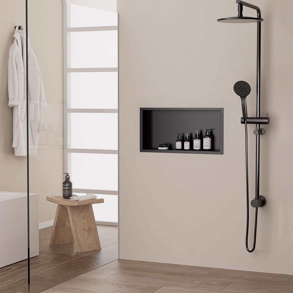 Unbranded 24 in. W x 12 in. H x 4 in. D Waterproof Recessed Shower Niche Space-Saving Storage Shelf in Matte Black, No Tile Needed (1)