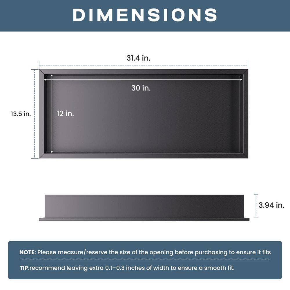 Peorsily 30 in. W x 12 in. H x 4 in. D Waterproof Recessed Shower Niche Space-Saving Storage Shelf in Matte Black, No Tile Needed (3)